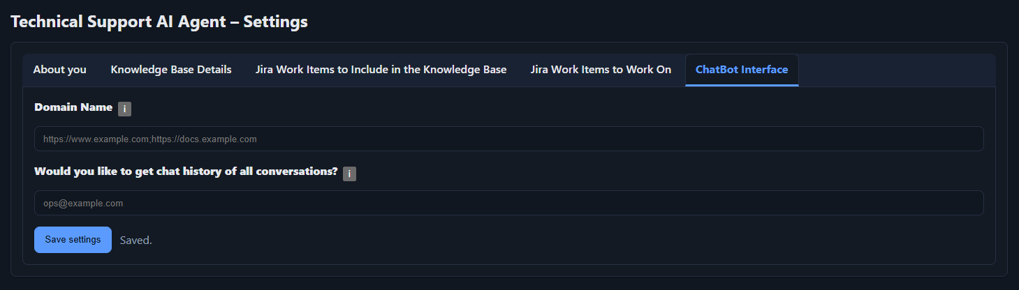 Chatbot interface configuration