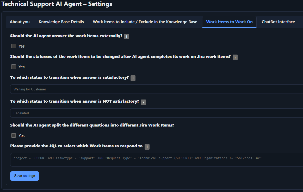 Configuration of Jira Work Items to Work On